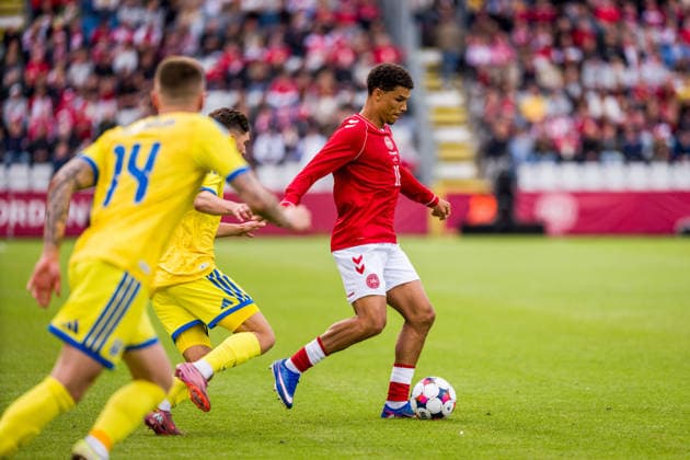 Denmark v Ukraine, football friendly, Odense, Denmark Odense, Denmark. 07th, June 2026. Alexander Bah (18) of Denmark seen during the football friendly between Denmark and Ukraine at Odense Stadion in Odense. Denmark, Odense, Nature Energy Park  Copyright: xGonzalesxPhoto KentxRasmussenx