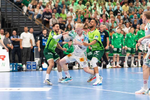 Magnus Saugstrup SC Magdeburg, 23 and Philipp Ahouansou HSG Wetzlar, 19 , HSG Wetzlar vs SC Magdeburg, Handball, Daikin Bundesliga, Matchday 34, Season 2025 2026, 07 06 2026, HSG Wetzlar vs SC Magdeburg, Handball, Daikin Bundesliga, Matchday 34, Season 2025 2026, 07 06 2026 Wetzlar Copyright: xEibner-Pressefoto MaxxVogelx EP_MVL