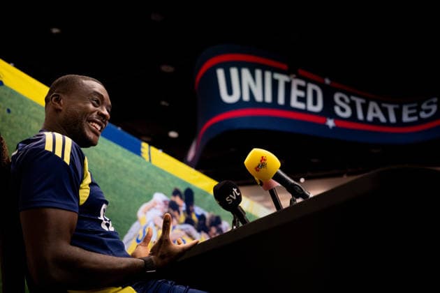 260608 Ken Sema of the Swedish men s national football team in the mixed zone after a training session during day 4 of the FIFA World Cup 2026 on June 8, 2026 in Dallas Photo Petter Arvidson BILDBYRAN kod PA PA1224 fotboll football soccer fotball vm fotbolls vm fotball vm fotbolls vm 2026 fifa world cup 2026 mixed zone sverige sweden sverige a day 3 bbeng  Copyright: PETTERxARVIDSON BB260608PA135