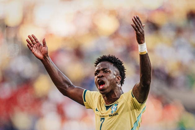 Soccer Men FIFA World Cup 2026 Group C Brazil vs Morocco 13 06 2026 Vinicius Junior 7, Brazil heats up the fans cheers emotions East Rutherford New York New Jersey Stadium New Jersey United States of America