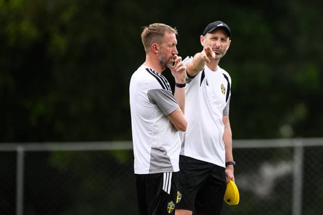 260614 Head coach Graham Potter and Assistant coach Andreas Georgson of the Swedish national football team at a training session during day 3 of the FIFA World Cup 2026 on June 14, 2026 in Monterrey Photo Petter Arvidson BILDBYRAN kod PA PA1232 fotboll football soccer fotball vm fotbolls vm fotball vm fotbolls vm 2026 fifa world cup 2026 träning practice training sverige sweden sverige a day 3 bbeng  Copyright: PETTERxARVIDSON BB260614PA013