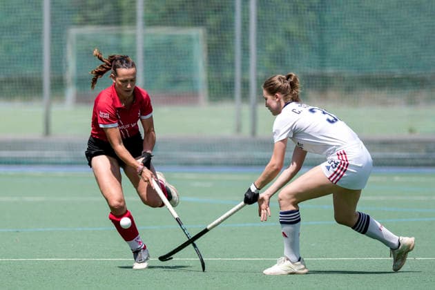v li Fenna Slawyk TSVMH, 13 , Chiara Schubert FHC, 39 , duel, duel, tackle, tackling, dynamics, action, action, 14 06 2026, Mannheim Germany , Hockey, 2 Bundesliga Group South, Women, Feudenheimer HC TSV Mannheim xozx