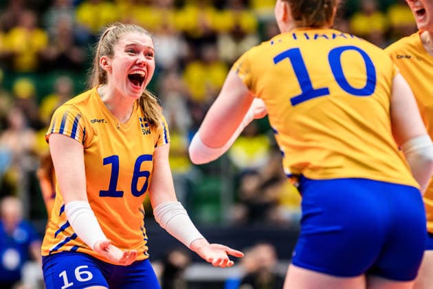 260614 Vilma Julevik of Sweden celebrates during the European League volleyball match between Sweden and Bosnia and Herzegovina on June 14, 2026 in Ängelholm Photo Mathilda Schuler BILDBYRAN kod MA MA1000 volleyball volleyball european league sweden bosnia and herzegovina dam bbeng sverige jubel sverige sweden celebrates  Copyright: MATHILDAxSCHULER BB260614MA012