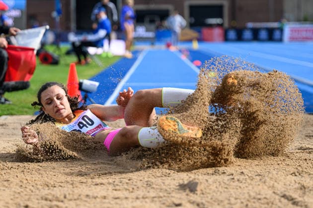 260614 Ayla Hallberg Hossain, Turebergs FK, competes in the womens long jump during the Folksam Grand Prix athletics competition on June 14, 2026 in Stockholm  Copyright: EMMAxWALLSKOG BB260614EW074