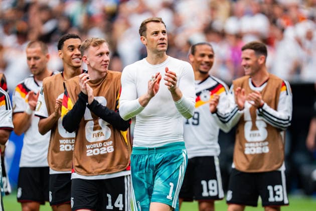 FIFA World Cup 2026, Group E, Match 1, Germany vs Curacao, 14 06 2026 at NRG Stadium in Houston, Texas Nathaniel Brown Nico Schlotterbeck David Raum Florian Wirtz Joshua Kimmich Manuel Neuer Jamal Musiala Maximilian Beier cheering after the final whistle Copyright: xBahhoxKarax