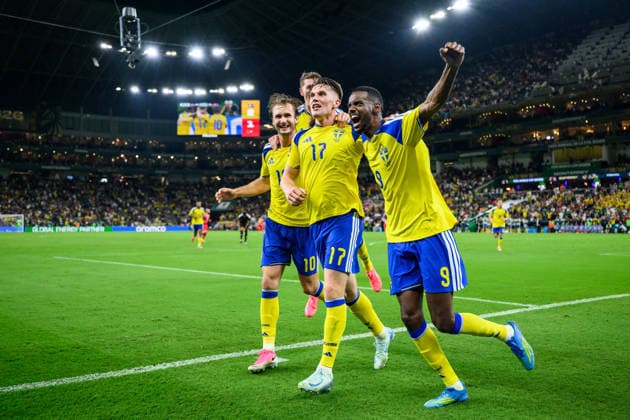 260614 Benjamin Nygren, Alexander Bernhardsson, Viktor Gyökeres and Alexander Isak of Sweden celebrate after 3 1 during the FIFA World Cup 2026 football match between Sweden and Tunisia on June 14, 2026 in Monterrey Photo Joel Marklund BILDBYRAN kod JM PA1234 bbeng fotboll football soccer fotball vm fotbolls vm fotball vm fotbolls vm 2026 fifa world cup 2026 sverige sweden sverige a tunisien tunisia jubel  Copyright: JOELxMARKLUND BB260614JM173