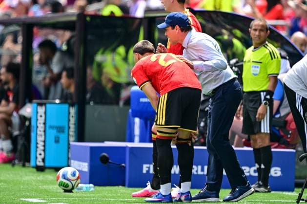 Belgium s Matias Fernandez-Pardo and Belgium s head coach Rudi Garcia pictured during a soccer game between Belgian national team, Nationalteam Red Devils and Egypt, on Monday 15 June 2026 in Seattle, the first game in the group stage of the FIFA World Cup, WM, Weltmeisterschaft, Fussball 2026 in the United States of America. The Diables Rouges - Rode Duivels were drawn into Group G. DIRKxWAEM  x177814738x