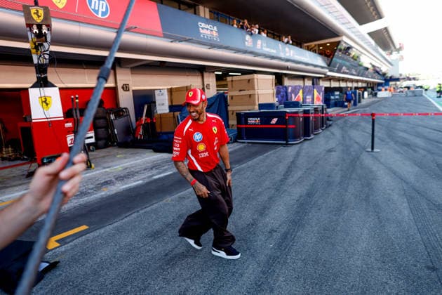 HAMILTON Lewis (GBR), Scuderia Ferrari SF 26, portrait taken during the 2026 Formula 1 Barcelona-Catalunya Grand Prix, the 7th round of the 2026 Formula One World Championship, held June 12–14, 2026, at the Circuit de Barcelona-Catalunya in Montmeló, Spain. Photo