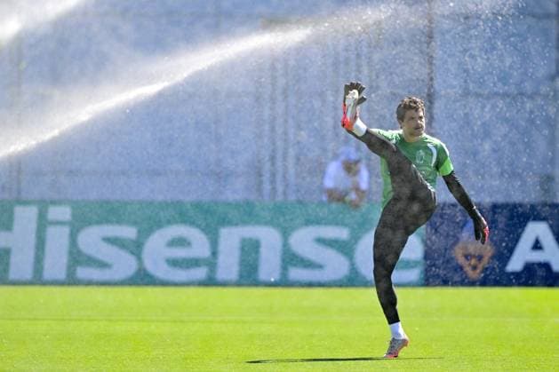 Belgium s goalkeeper Senne Lammens pictured during a training of Belgian national soccer team Red Devils, at the basecamp in Seattle, USA on Tuesday 16 June 2026, after their first game against Egypt at the FIFA World Cup, WM, Weltmeisterschaft, Fussball 2026. The match ended in a 1-1 draw. DIRKxWAEM x177874370x
