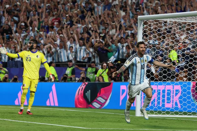 Argentinas forward Lionel Messi celebrates after scoring the teams second goal during the 2026 FIFA World Cup Group J match between Argentina and Algeria at Kansas City Stadium on June 15, 2026, in Kansas City, Missouri — Photo by Alejandro PAGNI PHOTOxPHOTO KANSAS CITY, UNITED STATES,detected_source_language Copyright: xALEJANDROxPAGNIx