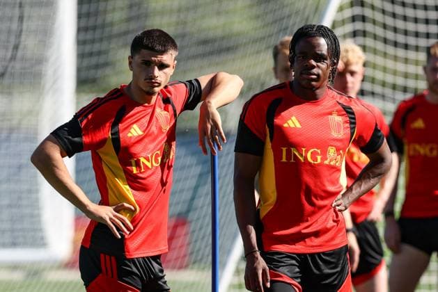 Belgium s Matias Fernandez-Pardo and Belgium s Nathan Ngoy pictured during a training of Belgian national soccer team Red Devils, at the basecamp in Seattle, USA on Wednesday 17 June 2026, at the FIFA World Cup, WM, Weltmeisterschaft, Fussball 2026. BRUNOxFAHY  x178020820x
