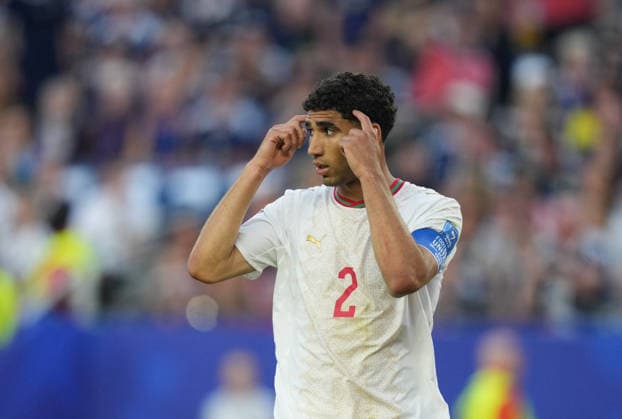 Achraf Hakimi of Morocco gestures during the match between Scotland and Morocco in Group C of the 2026 FIFA World Cup at Boston Stadium in Boston, USA, on June 19, 2026. Photo by DeFodi Images (Thor Wegner),detected_source_language