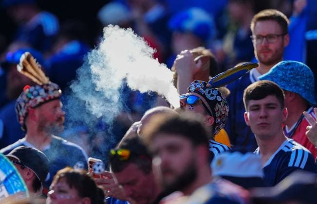 A Scotland fan vapes Scotland v Morocco, 2026 FIFA World Cup, WM, Weltmeisterschaft, Fussball Group C, Football, Boston Stadium, Foxborough, Massachusetts, USA - 19 Jun 2026Foxborough Boston Stadium Massachusetts (MA) United States of America EDITORIAL USE ONLY No use with unauthorised audio, video, data, fixture lists, club league logos or live services. Online in-match use limited to 120 images, no video emulation. No use in betting, games or single club league player publications. Copyright: xJavierxGarcia Shutterstockx 16928932hv