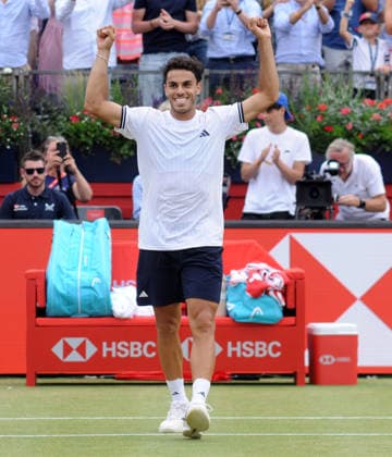 Tennis - HSBC Queen™s Club Championships - Men s ATP, Tennis Herren Tour 500 Tournament - Queen™s Club, London - Saturday 20th June 2026 Men™s Singles Semi Final, Andy Murray Arena: Brandon Nakashima (USA) vs. Francisco Cerundolo (ARG) Francisco Cerundolo celebrates winning the match