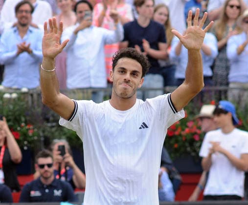 Tennis - HSBC Queen™s Club Championships - Men s ATP, Tennis Herren Tour 500 Tournament - Queen™s Club, London - Saturday 20th June 2026 Men™s Singles Semi Final, Andy Murray Arena: Brandon Nakashima (USA) vs. Francisco Cerundolo (ARG) Francisco Cerundolo celebrates winning the match