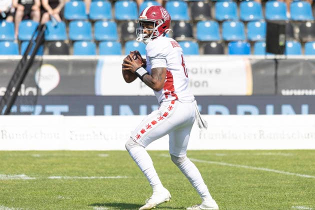 EFA European Football Alliance Frankfurt Galaxy Prague Lions, June 21, 2026 Jaylon Henderson Prague Lions 6 with the ball, cutout, portrait, Frankfurt Galaxy Prague Lions, Frankfurt, PSD Bank Arena, June 21, 2026,detected_source_language Copyright: xBEAUTIFULxSPORTS Gawlikx