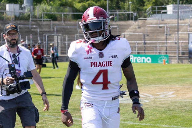 EFA European Football Alliance Frankfurt Galaxy vs. Prague Lions, June 21, 2026; Ken Hike Jr., Prague Lions 4, Frankfurt Galaxy vs. Prague Lions, Frankfurt, PSD Bank Arena, June 21, 2026,detected_source_language Copyright: xBEAUTIFULxSPORTS Gawlikx