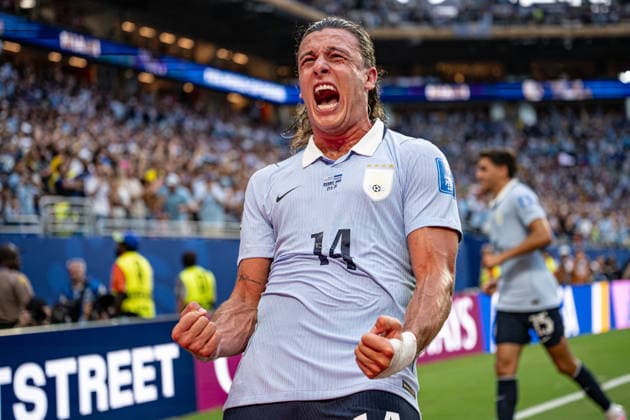 Agustin Canobbio of Uruguay celebrates after scoring the team s second goal during the FIFA World Cup, WM, Weltmeisterschaft, Fussball 2026 Group H match between Uruguay and Cabo Verde at Miami Stadium in Miami Gardens, Florida, United States, on June 21st, 2026. (Photo by Riquelve Nata Sports Press Photo) Copyright: xRiquelvexNata SportsxPressxPhotox Sportspressphoto_SPR172954