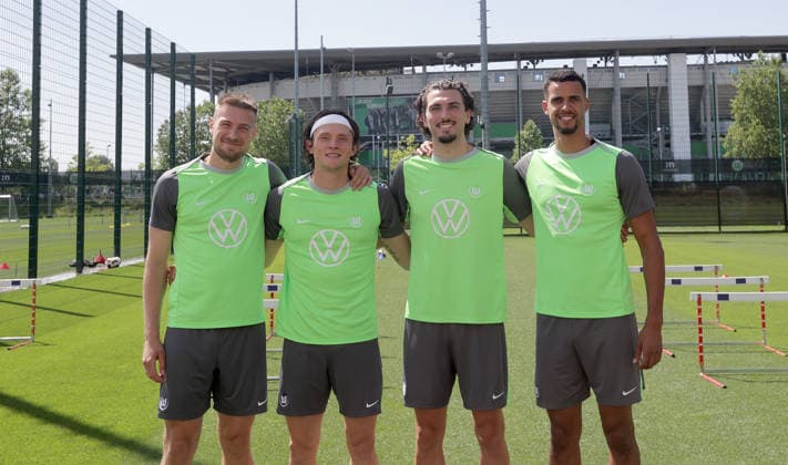 Wolfsburg s new signings: Hauke Wahl, Fabian Reese, Fraser Hornby, and Robert Glatzel; Soccer, Men s, 2026–2027 Season, 2. Bundesliga, VfL Wolfsburg, preseason, start of training. DFL REGULATIONS PROHIBIT ANY USE OF PHOTOGRAPHS AS IMAGE SEQUENCES AND OR QUASI-VIDEO