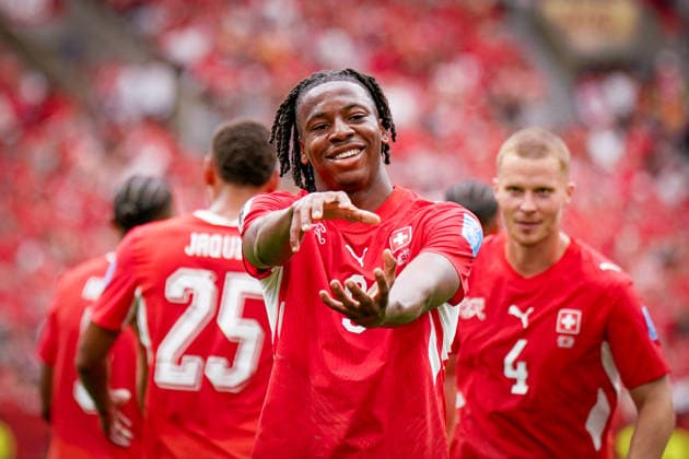 Canada Soccer 2026 FIFA World Cup Group Stage Switzerland vs. Canada BC Place Stadium Vancouver, British Columbia Goal and celebration of the 2–0 score by Johan Manzambi (Switzerland), 9 Joy, emotions, celebration, gesture, body language, emotion Copyright: xJOERANxSTEINSIEKx