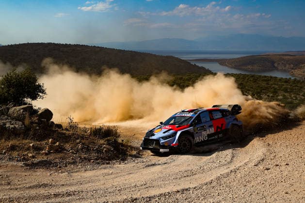 IPA86117683 - Driver Adrien Fourmaux and co-driver Alexandre Coria of the Hyundai Shell Mobis World Rally Team, driving a Hyundai i20 N Rally1, faced the first day of competition during the FIA World Rally Championship WRC, Motorsport Rallye, WM EKO Acropolis Rally Greece 2026 on June 26 in Loutraki, Greece.  Copyright: xLucaxBarsali IPAxSportx xx 86117683
