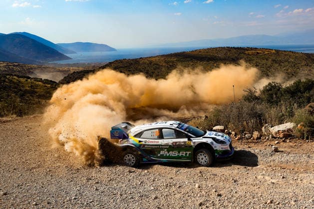 IPA86117698 - 55 Driver Joshua McErlean and Co-Driver Eoin Treacy of the M Ford World Rally Team’s Ford Puma Rally1,They are in first place on the first day of the race during the FIA World Rally Championship WRC, Motorsport Rallye, WM EKO Acropolis Rally Greece 2026 on June 26 in Loutraki, Greece  Copyright: xLucaxBarsali IPAxSportx xx 86117698