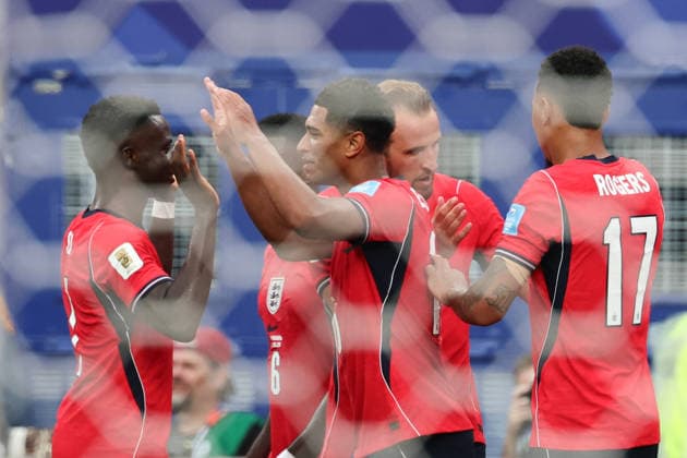 Jude Bellingham of England celebrates with team mates after scoring a goal during the FIFA World Cup, WM, Weltmeisterschaft, Fussball 2026 match between Panama and England at Metlife Stadium, New Jersey, USA on 27 June 2026. Copyright: xPeterxDovganx 45130042