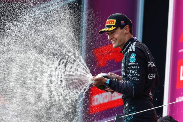 Spielberg Motorsport FIA F1 Grand Prix of Austria, Formula 1, 2026, 63 RUSSELL George (GBR), Mercedes AMG F1 Team W17, winning the race on June 28, 2026. Photo by Hoch Zwei, Spielberg, Austria