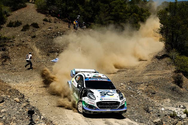 IPA86180855 - 55 Driver Joshua McErlean and Co-Driver Eoin Treacy of the M Ford World Rally Team’s Ford Puma Rally1,are facing the third day of competition during the FIA World Rally Championship WRC, Motorsport Rallye, WM EKO Acropolis Rally Greece 2026 on June 28 in Loutraki, Greece  Copyright: xLucaxBarsali IPAxSportx xx 86180855