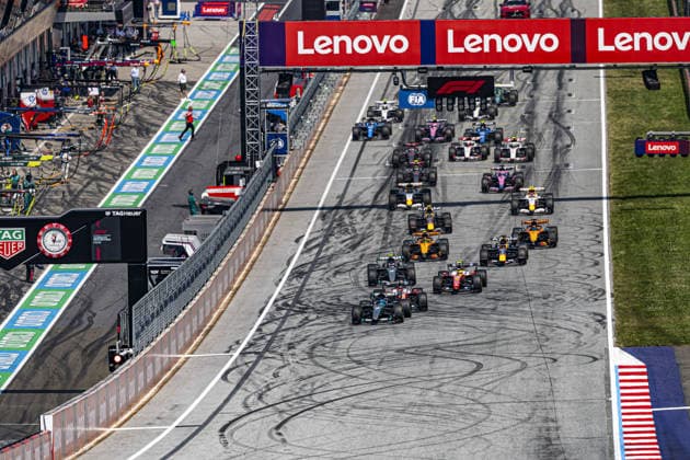 Start of the race during the Race of Formula 1 Rolex Austrian Grand Prix 2026 at Red Bull Ring in Spielberg, Austria. Round 10 of the 2026 FIA Formula One World Championship, WM, Weltmeisterschaft held June 26-28, 2026. The Red Bull Ring in Spielberg, set amid the scenic hills of Styria, is one of the shorter circuits on the calendar yet delivers intense wheel-to-wheel racing. Formula 1 Rolex Austrian Grand Prix 2026 - Round 10 - Red Bull Ring F1-2026-R10-AUT