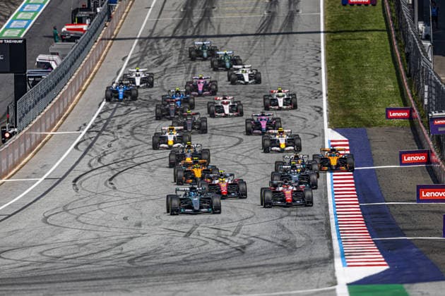 Start of the race during the Race of Formula 1 Rolex Austrian Grand Prix 2026 at Red Bull Ring in Spielberg, Austria. Round 10 of the 2026 FIA Formula One World Championship, WM, Weltmeisterschaft held June 26-28, 2026. The Red Bull Ring in Spielberg, set amid the scenic hills of Styria, is one of the shorter circuits on the calendar yet delivers intense wheel-to-wheel racing. Formula 1 Rolex Austrian Grand Prix 2026 - Round 10 - Red Bull Ring F1-2026-R10-AUT