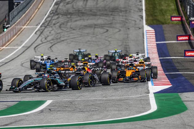 Start of the race during the Race of Formula 1 Rolex Austrian Grand Prix 2026 at Red Bull Ring in Spielberg, Austria. Round 10 of the 2026 FIA Formula One World Championship, WM, Weltmeisterschaft held June 26-28, 2026. The Red Bull Ring in Spielberg, set amid the scenic hills of Styria, is one of the shorter circuits on the calendar yet delivers intense wheel-to-wheel racing. Formula 1 Rolex Austrian Grand Prix 2026 - Round 10 - Red Bull Ring F1-2026-R10-AUT