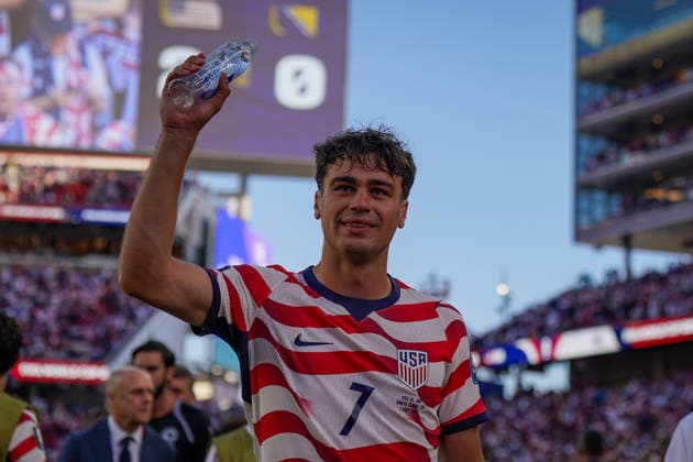 USA Soccer FIFA World Cup 2026, Round of 32: USA vs. Bosnia and Herzegovina at Levi’s Stadium in Santa Clara, San Francisco Bay Area, California; Giovanni Reyna (USA), 7; Joy, Emotions, Cheers Copyright: xJOERANxSTEINSIEKx
