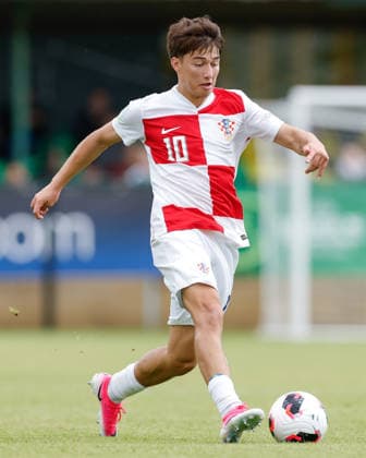 Caernarfon, Wales, 2nd July 2026. Patrice Covic of Croatia during the Croatia U19 vs Italy U19 UEFA European U19 Championship match at The Oval, Caernarfon. Picture credit should read: Cody Froggatt Sportimage EDITORIAL USE ONLY. No use with unauthorised audio, video, data, fixture lists, club league logos or live services. Online in-match use limited to 120 images, no video emulation. No use in betting, games or single club league player publications. SPI_130_CF_CROATIA_U19_V_ITALY_U19 SPI-4850-0129