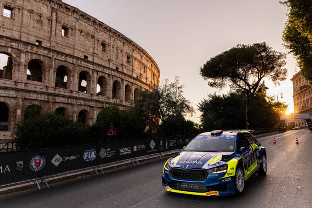 IPA86344030 - Roberto Dapra (ITA) and Luca Guglielmetti (ITA) in a Skoda Fabia RS Rally2 during the 3rd round of the FIA ERC: Rally di Roma Capitale in Rome, July 3, 2026, Copyright: xFedericoxManoni IPAxSportx xx 86344030
