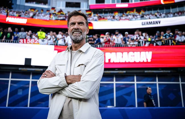 Soccer: 2026 FIFA World Cup Round of 32 in Boston—Germany vs. Paraguay, June 29, 2026—Magenta TV expert Jürgen Klopp watches the penalty shootout