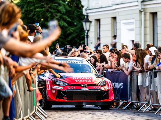 IPA86743926 - Driver Takamoto Katsuta and co-driver Aaron Johnston of Team Toyota Gazoo Racing WRT, driving a Toyota GR Yaris Rally1, at the ceremonial start of the FIA World Rally Championship WRC, Motorsport Rallye, WM Delfi Rally Estonia 2026 on July 16 in Tartu, Estonia  Copyright: xLucaxBarsali IPAxSportx xx 86743926