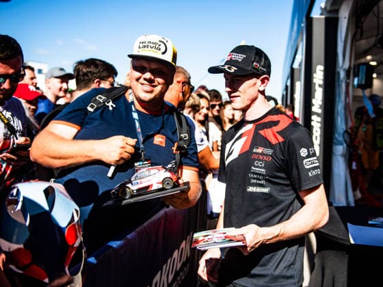 IPA86743922 - Driver Elfyn Evans and Co-Driver Scott Martin of the Toyota Gazoo Racing WRT team, driving a Toyota GR Yaris Rally1, at the ceremonial start of the FIA World Rally Championship WRC, Motorsport Rallye, WM Delfi Rally Estonia 2026 on July 16 in Tartu, Estonia Copyright: xLucaxBarsali IPAxSportx xx 86743922