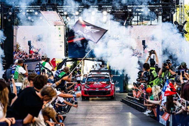 IPA86743930 - Driver Takamoto Katsuta and co-driver Aaron Johnston of Team Toyota Gazoo Racing WRT, driving a Toyota GR Yaris Rally1, at the ceremonial start of the FIA World Rally Championship WRC, Motorsport Rallye, WM Delfi Rally Estonia 2026 on July 16 in Tartu, Estonia  Copyright: xLucaxBarsali IPAxSportx xx 86743930