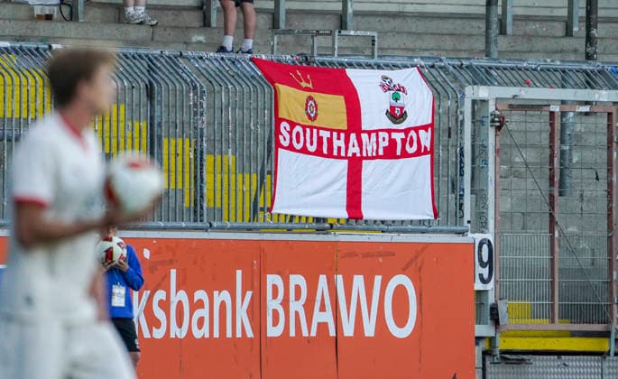 Germany Soccer Friendly Matches 2026–2027, Friendly Match: Eintracht Braunschweig vs. Southampton FC, Eintracht Stadium Braunschweig, Spectators, Fans, Stands, Flag, Banner, Slogan, Choreography, Fan Choreography, Braunschweig Copyright: xAymanxAlahmedx