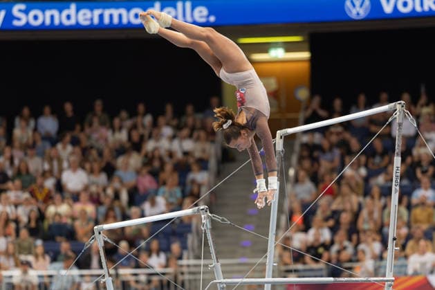 2026 German Artistic Gymnastics Championships, Women’s All-Around: Janoah Müller of TSG Haßloch on the uneven bars German Artistic Gymnastics Championships, Women’s All-Around, on July 24, 2026, at the ZAG Arena in Hanover, Hanover, Lower Saxony, Germany ZAG Arena