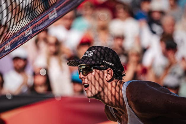 Men s Beach Volleyball Allianz German Beach Club Finals The 2026 Finals Hanover Olympic Sport Eintracht Sponten vs. Hauptstadt Beacher July 24, 2026 Sweat drips from Tristan Fröbel s chin Hanover Opernplatz Lower Saxony, Germany