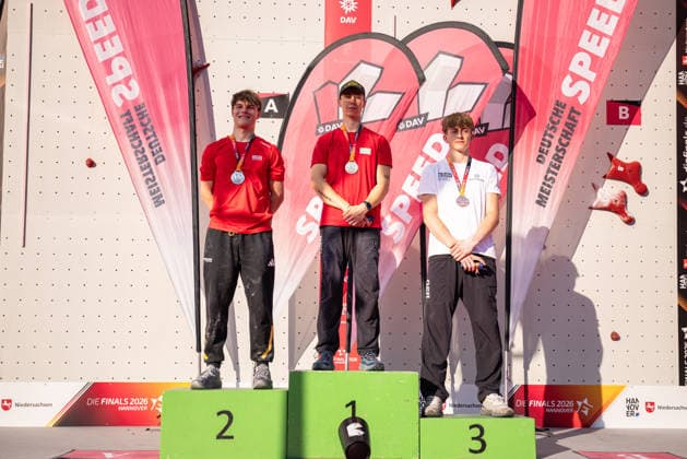 July 25, 2026 Climbing Speed Climbing The Finals 2026 German Men s Speed Climbing Championship Left: Andrin Zedler, Düsseldorf; Center: Sebastian Lucke, Düsseldorf; Right: Moritz Müller, Stuttgart; Hannover, Opernplatz, Lower Saxony, Germany