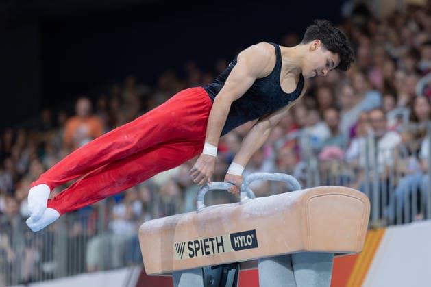 2026 German Artistic Gymnastics Championships, Apparatus Finals: Jonas Eder of MTV 1846 Ludwigsburg performing his routine in the pommel horse apparatus final at the German Artistic Gymnastics Championships, Apparatus Finals, on July 25, 2026, at the ZAG Arena in Hanover, Hanover, Lower Saxony, Germany, ZAG Arena