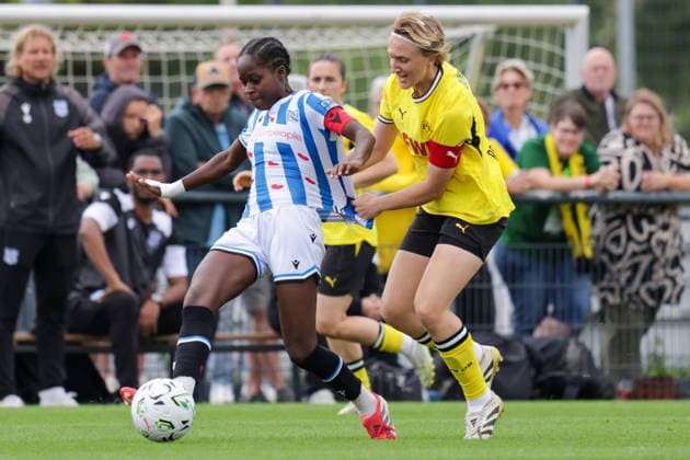 July 26, 2026, xgrfx, Women s Soccer Friendly Match, Borussia Dortmund vs. SC Heerenveen, Ana Nassette (SC Heerenveen), Paula Reimann (Borussia Dortmund). DFL and DFB regulations prohibit any use of photographs as image sequences and or quasi-video. Hohenbuschei Training Facility