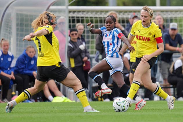 July 26, 2026, xgrfx, Women s Soccer Friendly Match, Borussia Dortmund vs. SC Heerenveen, Ana Nassette (SC Heerenveen), Paula Reimann (Borussia Dortmund). DFL and DFB regulations prohibit any use of photographs as image sequences and or quasi-video. Hohenbuschei Training Facility