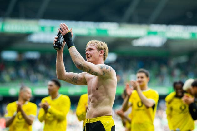 May 16, 2026 Soccer, 2025–2026, 1st Bundesliga, Matchday 34, SV Werder Bremen vs. Borussia Dortmund, Julian Brandt, Dortmund. DFL regulations prohibit any use of photographs as image sequences and or quasi-video. Bremen, Bremen, Germany, Weserstadion