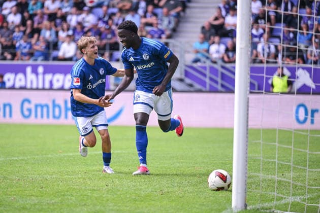 July 19, 2026, Soccer, , 2025–2026 season, Friendly match, FC Erzgebirge Aue vs. FC Schalke 04, Christian Gomis celebrates FC Schalke 04’s 3–0 goal, Lucar Vozar, FC Schalke 04 xRHR PHOTO YYx Copyright: KROEGER RHR-FOTOx RHR-FOTO YY