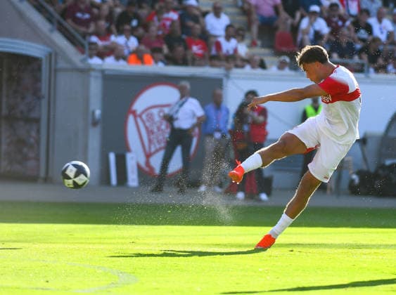 July 29, 2026, xpsx, soccer friendly match, Kickers Offenbach vs. VfB Stuttgart, featuring Chema Andres (VfB Stuttgart). DFL and DFB regulations prohibit any use of photographs as image sequences and or quasi-video. emspor Offenbach