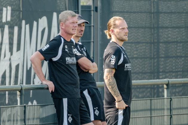 Eugen Polanski, Borussia Mönchengladbach, Head Coach; Markus Gellhaus, Borussia Mönchengladbach, Assistant Coach; and Jan Moritz Lichte, Borussia Mönchengladbach, Assistant Coach. Borussia Mönchengladbach public training session at the ista Borussia Park training facility, Bundesliga 1, soccer, 2026–2027 season, July 30, 2026; public training session for Borussia Mönchengladbach, Bundesliga 1, 2026–2027 season, July 30, 2026; Mönchengladbach Copyright: xEibner-Pressefoto ThomasxHaeslerx EP_THR